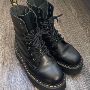 Dr. Martens Black Combat platform Boots with Yellow Stitching